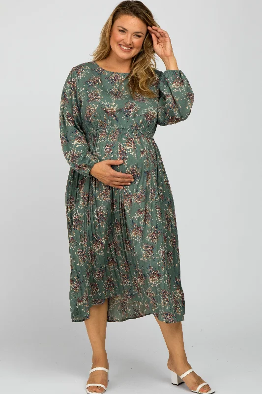 Jade Floral Pleated Plus Maternity Midi Dress