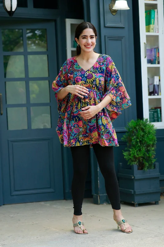 Jolly Floral Blue Maternity Poncho Top