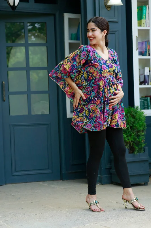 Jolly Floral Blue Maternity Poncho Top