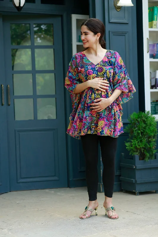 Jolly Floral Blue Maternity Poncho Top