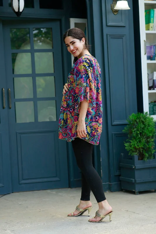 Jolly Floral Blue Maternity Poncho Top