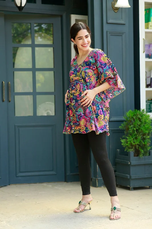 Jolly Floral Blue Maternity Poncho Top