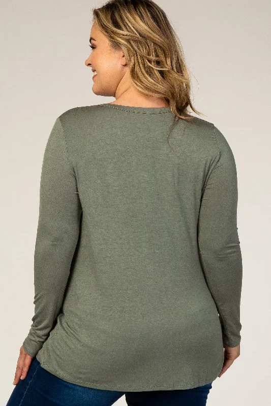 Light Olive Basic Long Sleeve Plus Maternity Top