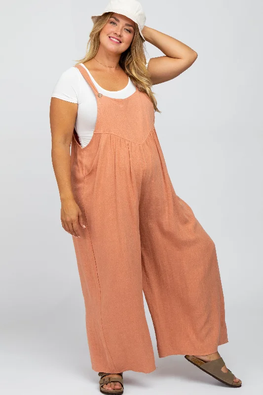 Mauve Linen Maternity Plus Overalls