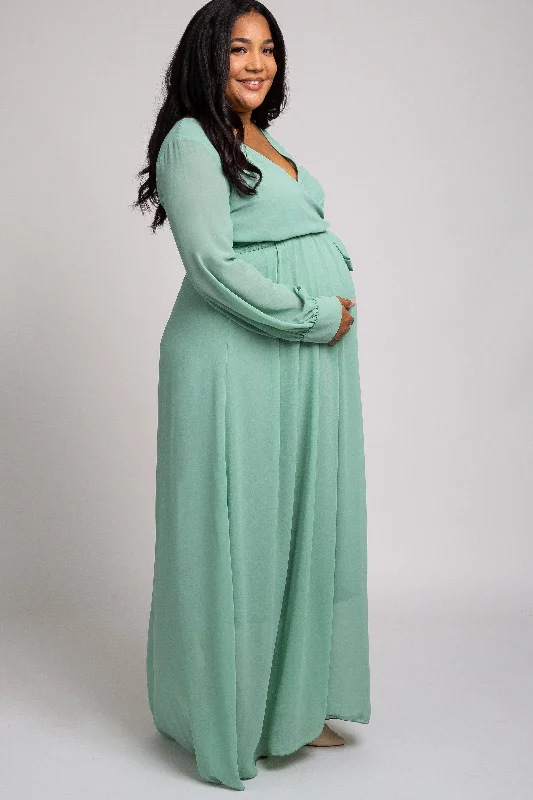 Mint Green Chiffon Maternity Plus Maxi Dress