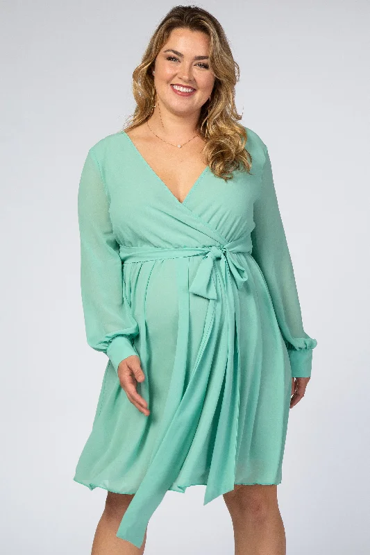 Mint Green Chiffon Plus Maternity Wrap Dress