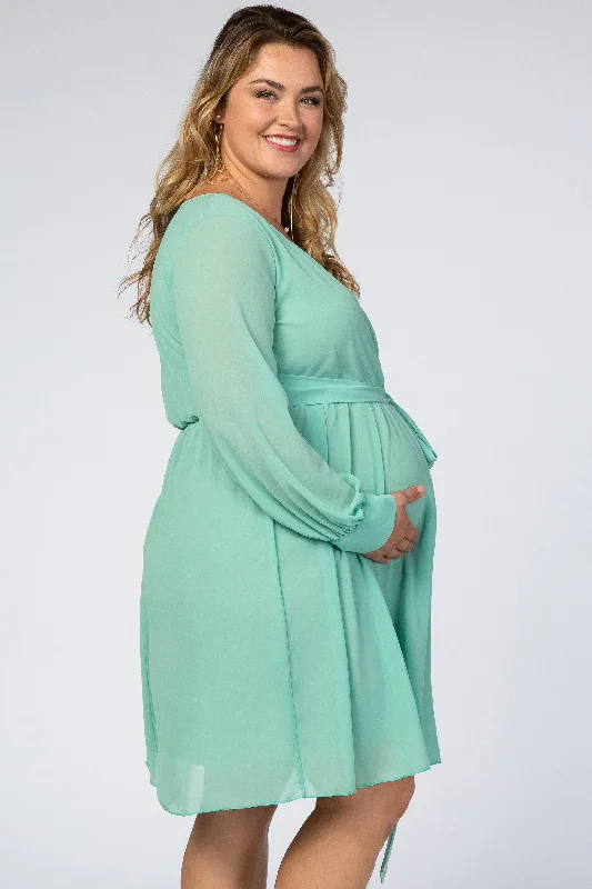 Mint Green Chiffon Plus Maternity Wrap Dress