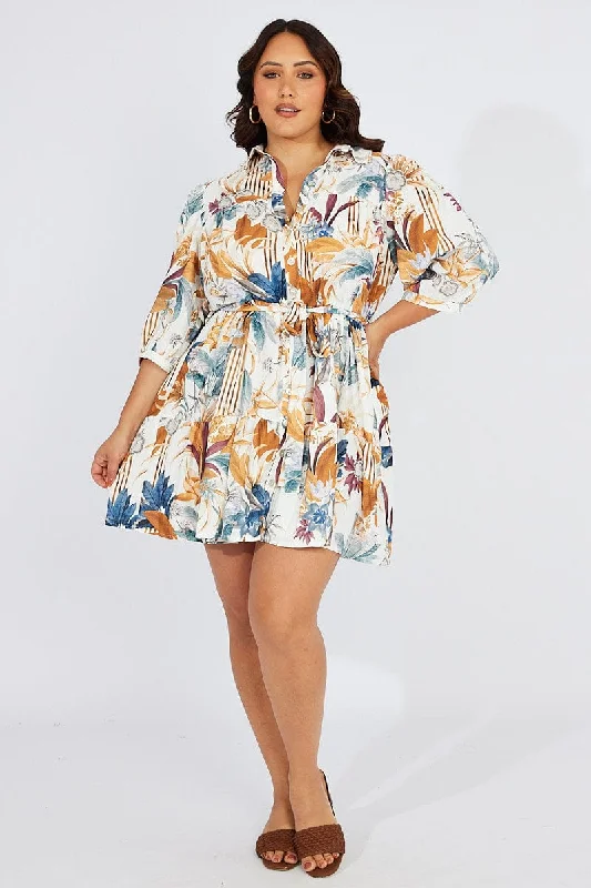 Multi Floral Conversation Print Shirtdress