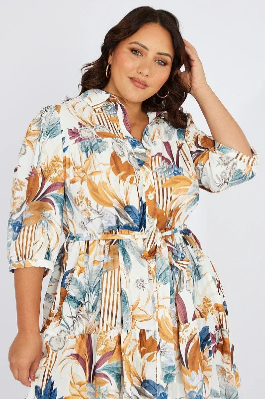 Multi Floral Conversation Print Shirtdress