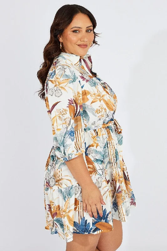 Multi Floral Conversation Print Shirtdress