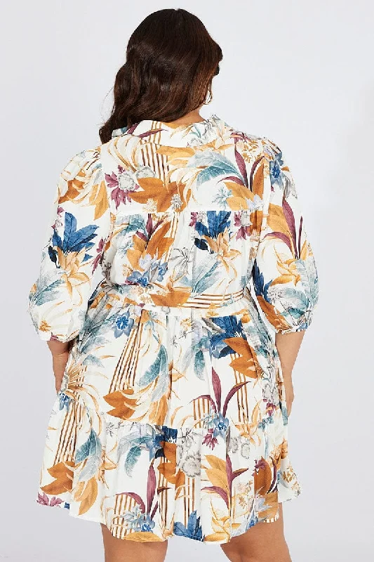 Multi Floral Conversation Print Shirtdress