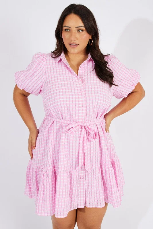 Pink Fit And Flare Dress Short Sleeve