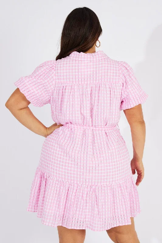 Pink Fit And Flare Dress Short Sleeve