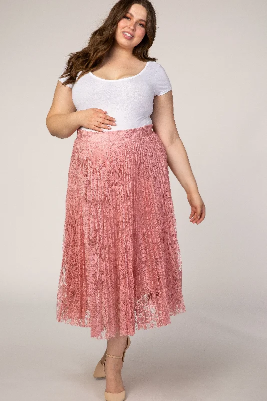 Pink Lace Plus Maternity Midi Skirt