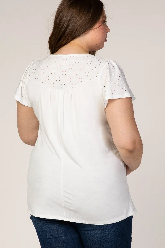 PinkBlush Ivory Eyelet Short Flutter Sleeve Plus Maternity Top