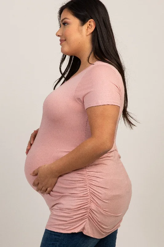 PinkBlush Pink Ruched Short Sleeve Plus Maternity Top