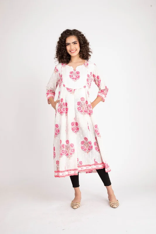 Snow White Front Zip Nursing Kurta (100% Cotton)