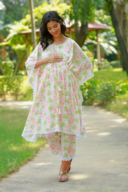 Snowy Tropical Maternity & Nursing Kaftan Set (2 Pc)