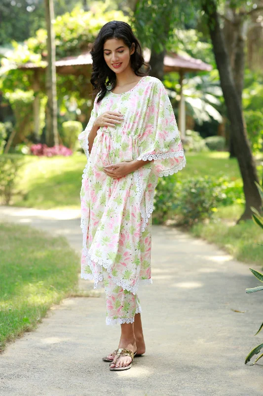 Snowy Tropical Maternity & Nursing Kaftan Set (2 Pc)