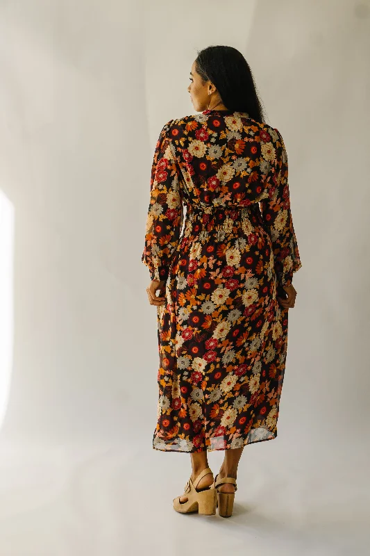 The Arvada Floral Midi Dress in Midnight Bloom