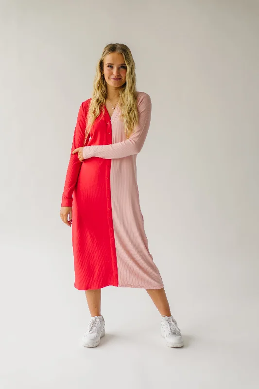 The Cupid Colorblock Dress in Pink + Red