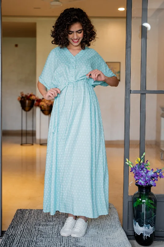 Triangle Pale Turquoise Maternity & Nursing Dress / Delivery Gown/ Night Dress