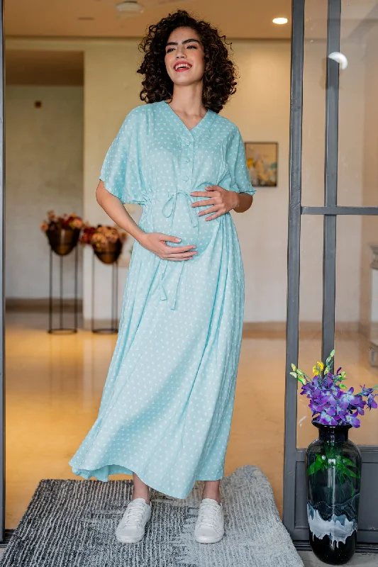 Triangle Pale Turquoise Maternity & Nursing Dress / Delivery Gown/ Night Dress