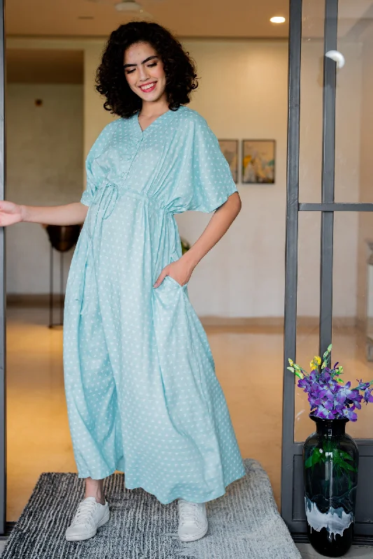 Triangle Pale Turquoise Maternity & Nursing Dress / Delivery Gown/ Night Dress