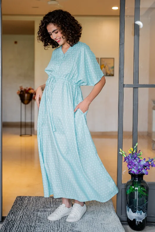 Triangle Pale Turquoise Maternity & Nursing Dress / Delivery Gown/ Night Dress