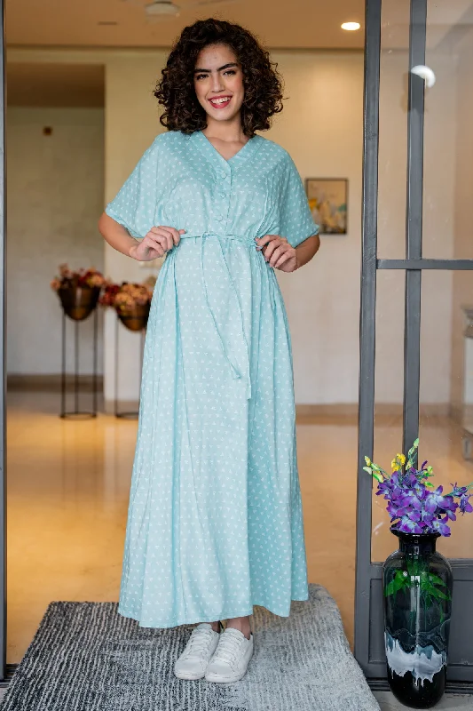 Triangle Pale Turquoise Maternity & Nursing Dress / Delivery Gown/ Night Dress