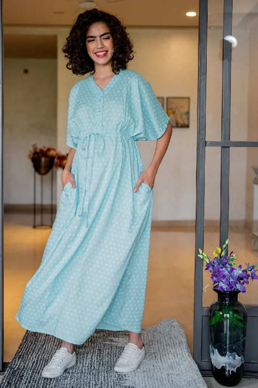 Triangle Pale Turquoise Maternity & Nursing Dress / Delivery Gown/ Night Dress