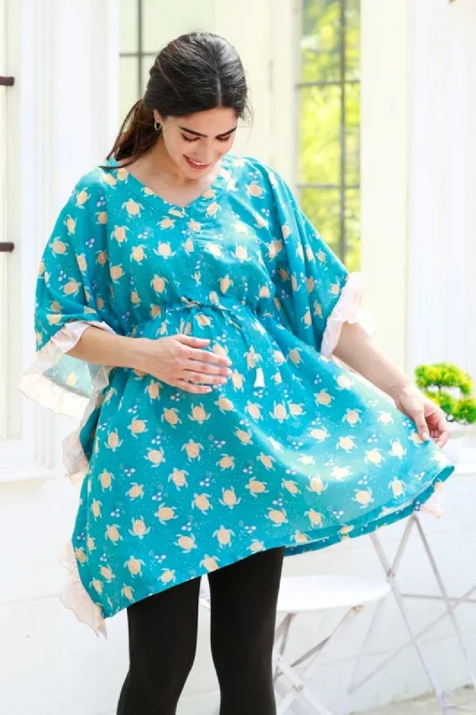 Turquoise Maternity & Nursing Kaftan Top