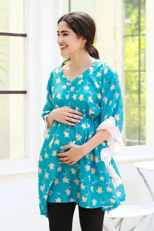 Turquoise Maternity & Nursing Kaftan Top