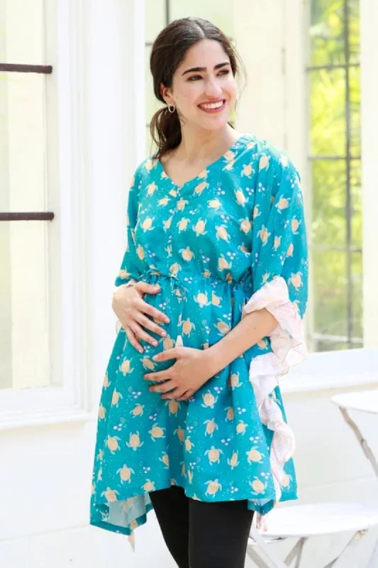 Turquoise Maternity & Nursing Kaftan Top