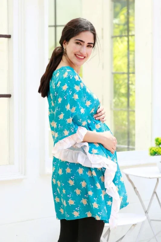 Turquoise Maternity & Nursing Kaftan Top