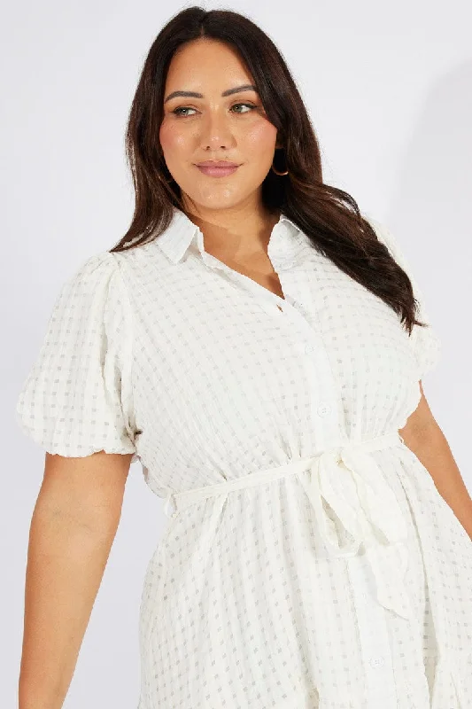 White Fit And Flare Dress Short Sleeve