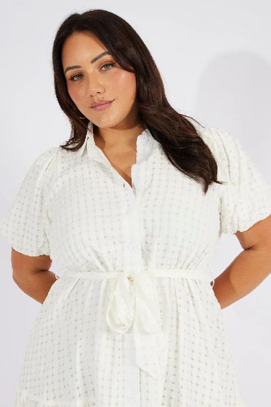 White Fit And Flare Dress Short Sleeve