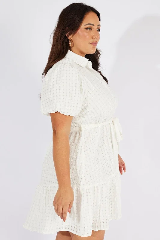 White Fit And Flare Dress Short Sleeve