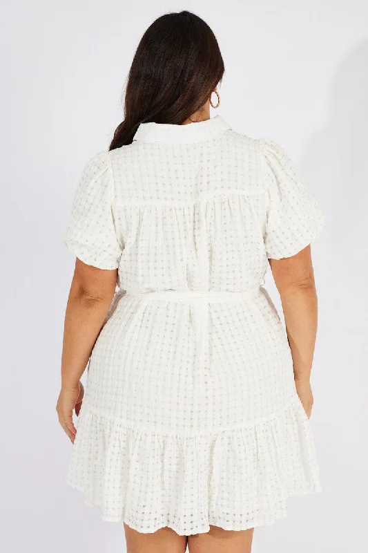 White Fit And Flare Dress Short Sleeve