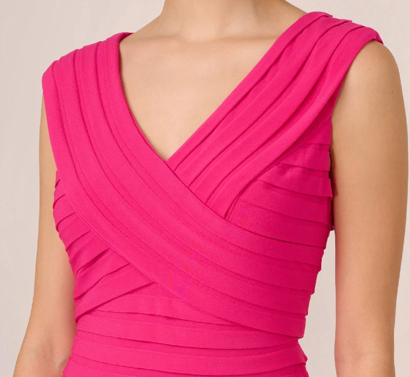 Banded Jersey Sheath Dress With Extended Shoulders In Electric Pink