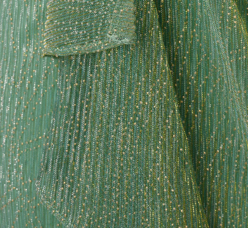 Crinkle Metallic Faux Wrap Dress With Draped Detail In Green Slate