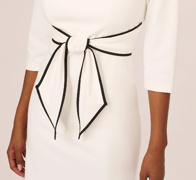 Knit Crepe Tie Dress In Ivory Black