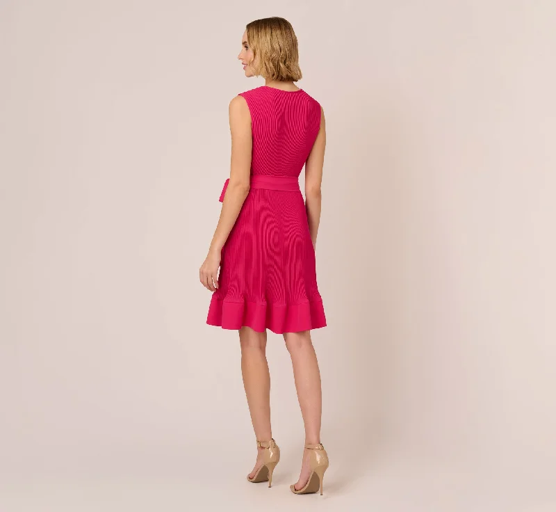 Sleeveless Pleated Dress With Self Tie Waist In Hot Pink