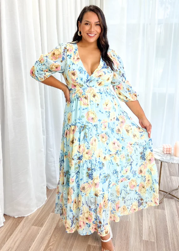 Armella Maxi Dress - Pale Blue Floral