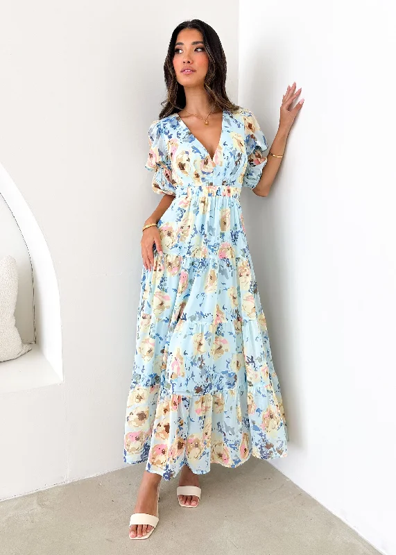 Armella Maxi Dress - Pale Blue Floral