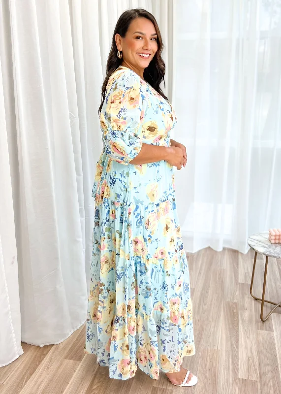 Armella Maxi Dress - Pale Blue Floral