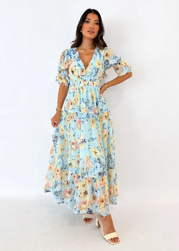 Armella Maxi Dress - Pale Blue Floral