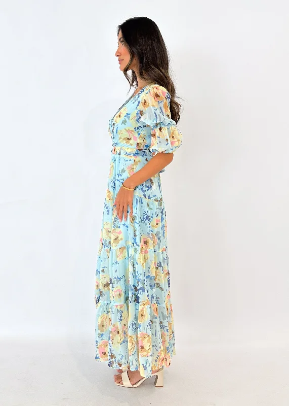 Armella Maxi Dress - Pale Blue Floral