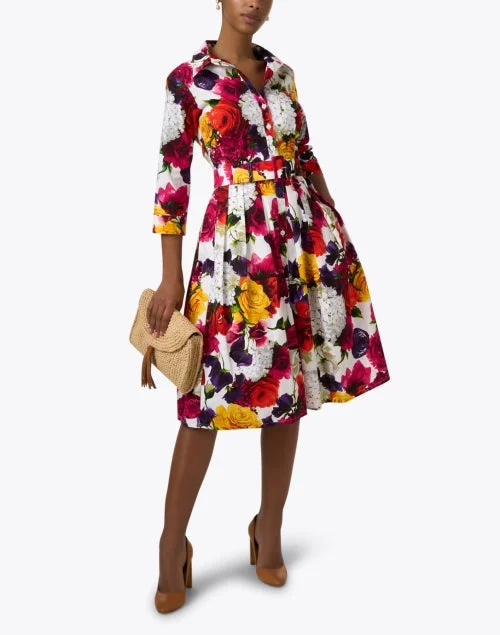 Audrey Multi Floral Print Cotton Stretch Dress