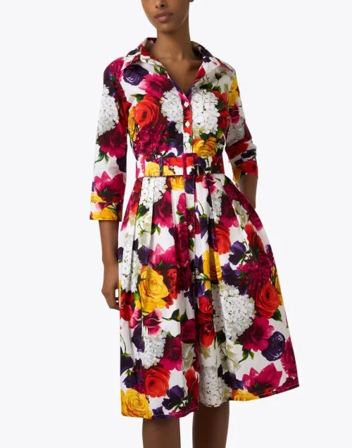 Audrey Multi Floral Print Cotton Stretch Dress